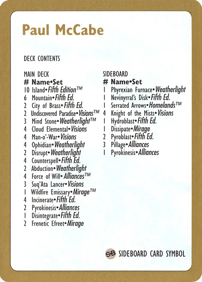 Paul McCabe Decklist
